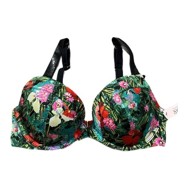 Victorias Secret Swim Shine Strap Sexy Tee Push Up Bikini Top bra Tropical Flora - Picture 1 of 6
